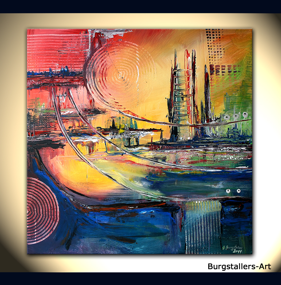 BA Abstrakt Modern Gemälde Original Acryl Bild Skyline UNIKAT TABLEAU