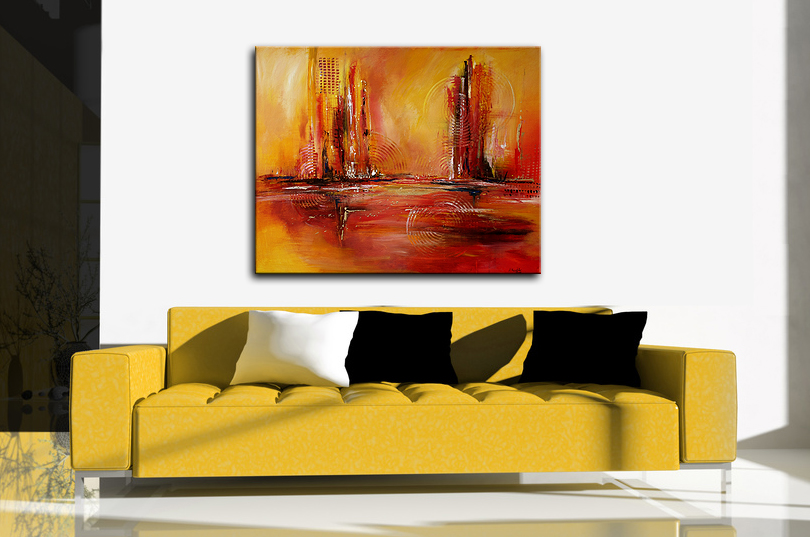 BA Abstrakt Modern Original Acrylbild Kunst Red Dubai Dekobild UNIQUE 